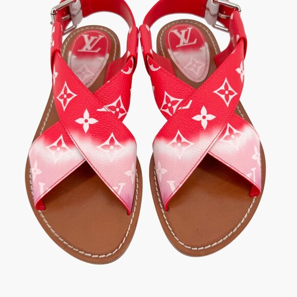 Louis Vuitton Palma Flat Sandals Size 37.5 US 7.5 Pink Ombre LV Criss Cross - Picture 4 of 16